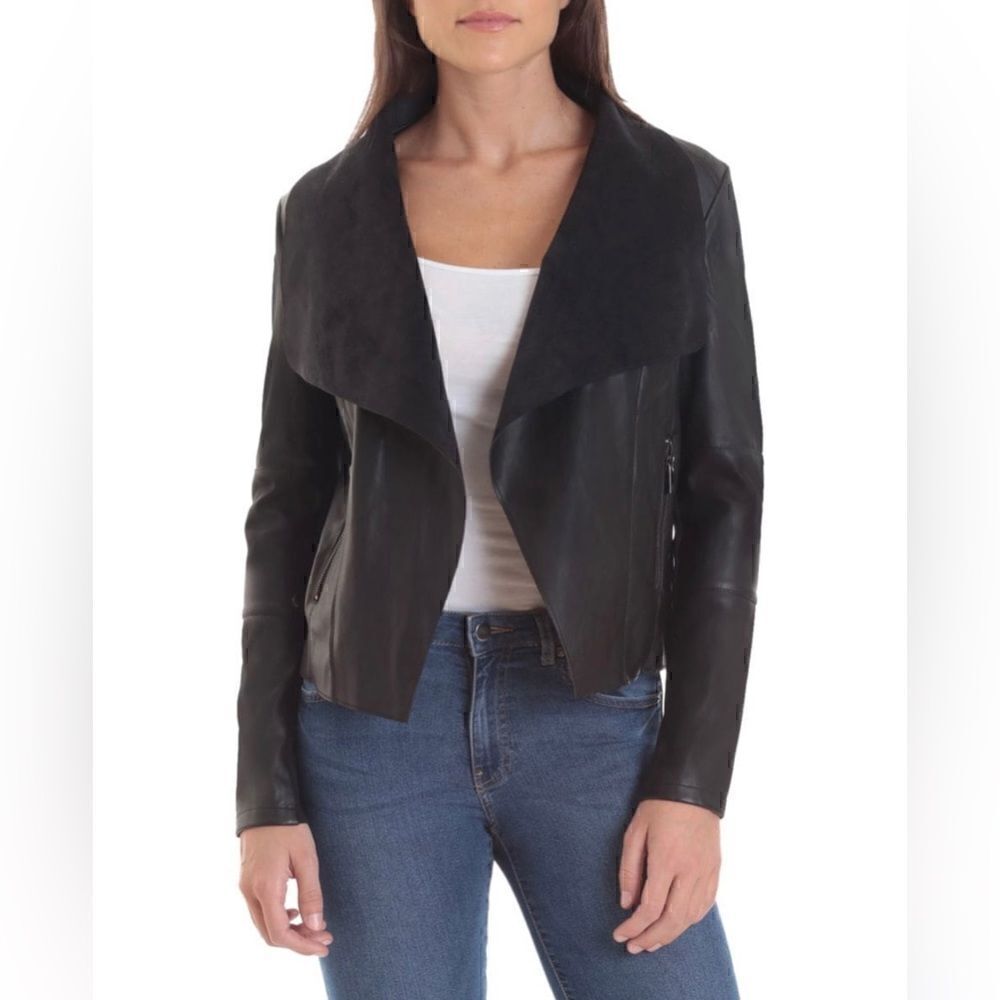 BNCI Side Zip Vegan Suede Jacket Small Navy